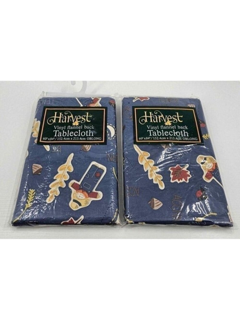 Vintage Harvest Fall Thanksgiving Vinyl Flannel Back Tablecloth 60x84 Set of 2